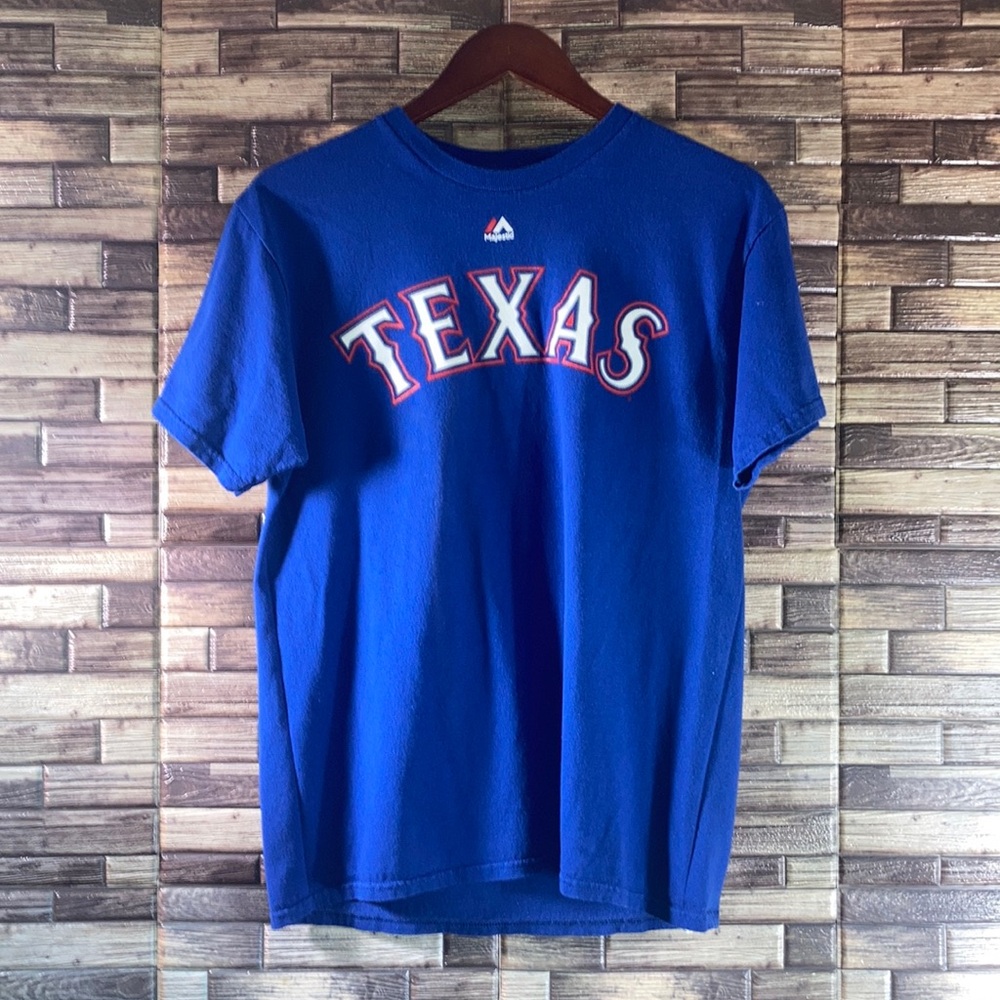 EUC Medium Majestic Blue Texas Rangers Cole Hamels T Shirt